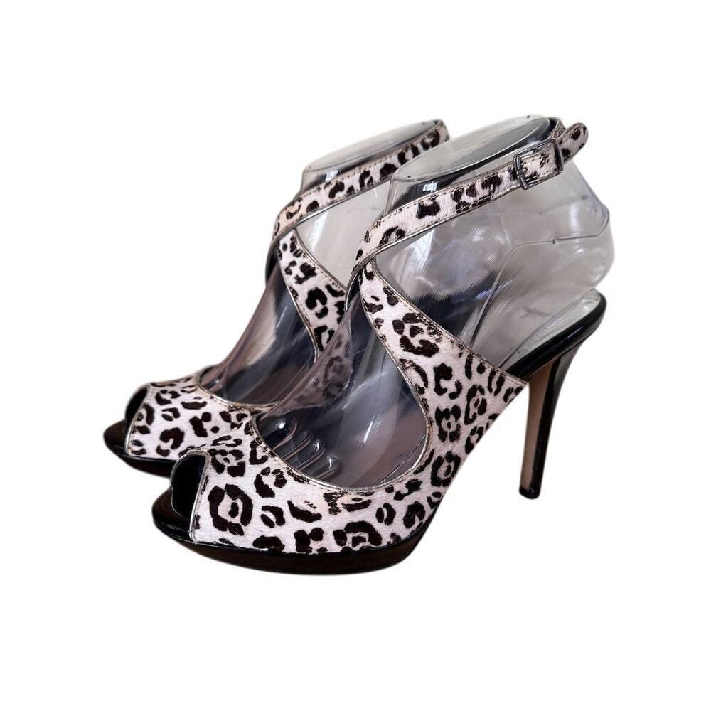 🌸3/$15🌸 WHBM Women’s Leopard Print Calf Hair‎ Peep Toe Strappy Heels Size 6.5